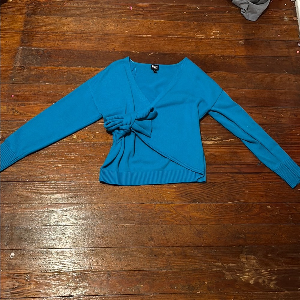 INC International Concepts Blue Wrap Sweater Top